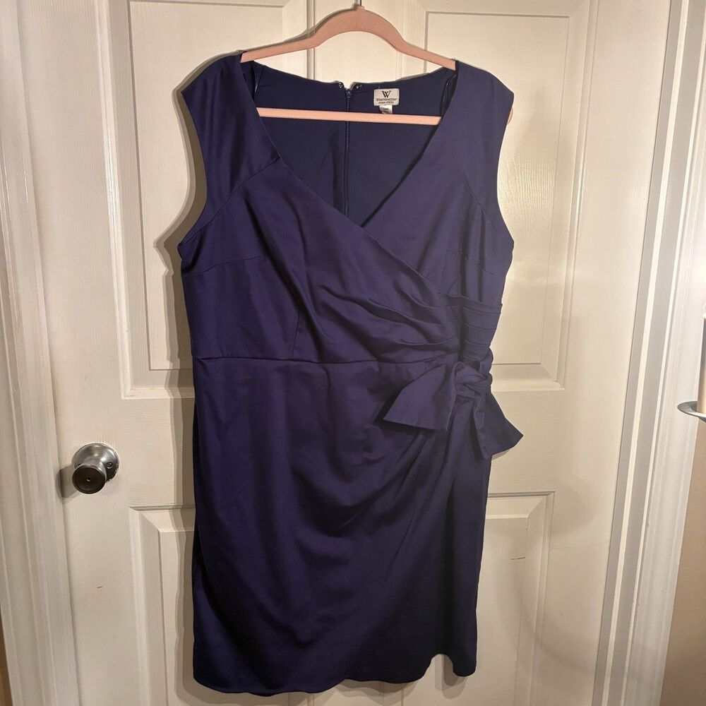 Worthington Woman Stretch Blue, Sleeveless, Crossover Dress W/ Ruching Size 18W